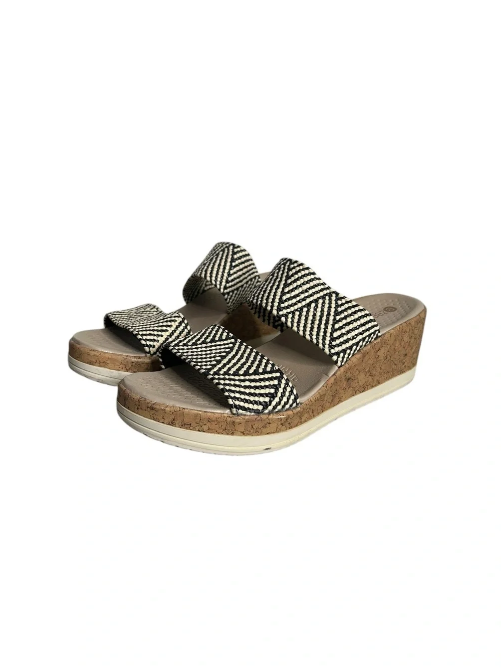 BZEES LifeStride Resort Wedge Sandal BLACK/MULTI RAFFIA FABRIC Women’s Size 7.5